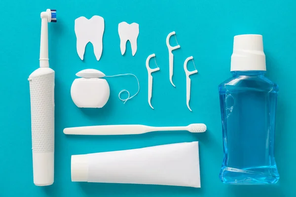 Set Dental Hygiene Color Background — Stock Photo, Image