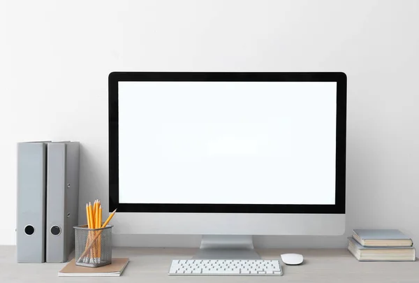 Modern Monitor Blank Screen Table — Stock Photo, Image