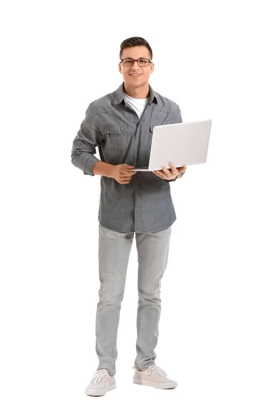 Male Programmer Laptop White Background — Stock Photo, Image