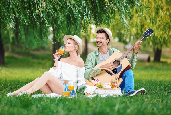 Feliz Pareja Joven Picnic Parque — Foto de Stock