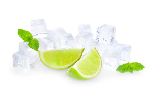 Ice Cubes Lime Mint White Background — Stock Photo, Image