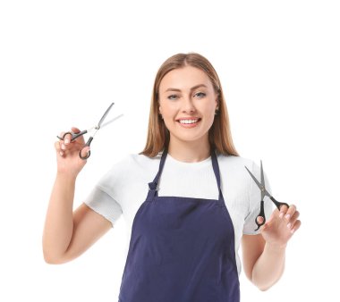 Beyaz arka planda kadın kuaför