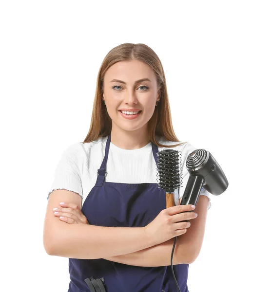 Female Hairdresser White Background — Stock Photo, Image