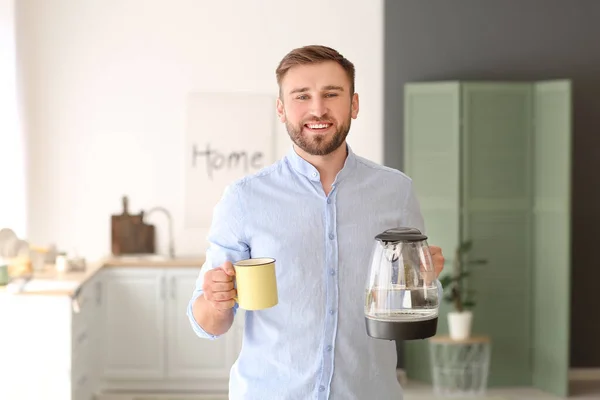 Man Electric Kettle Cup Home — Stock Photo, Image