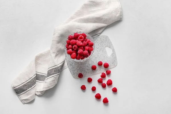 Bowl Ripe Raspberries White Background — Stock Photo, Image