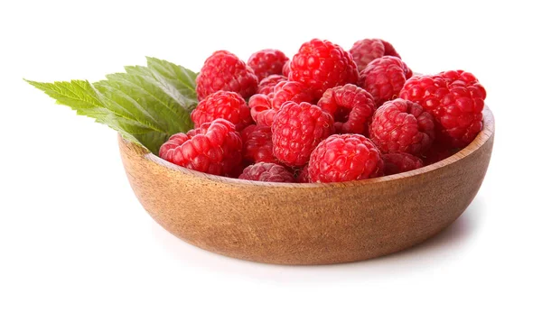 Plate Ripe Raspberries White Background — Stock Photo, Image