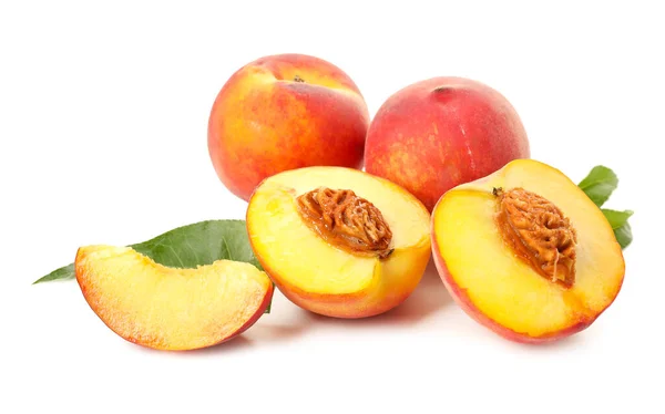 Sweet Ripe Peaches White Background — Stock Photo, Image