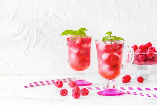 Cups Cold Raspberry Tea White Background — Stock Photo, Image