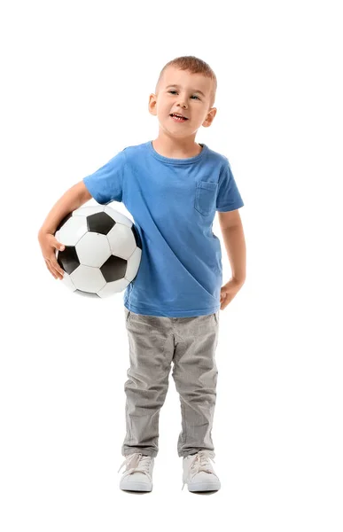 Netter Kleiner Junge Mit Ball Auf Weißem Hintergrund — Stockfoto