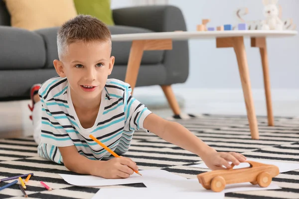 Cute Little Boy Drawing Home — Stock Photo, Image