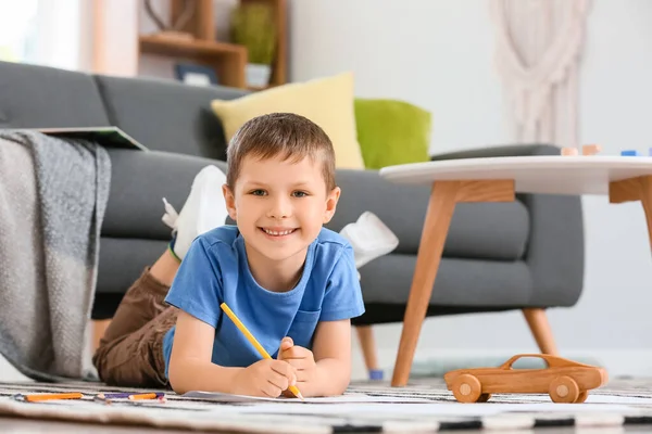 Cute Little Boy Drawing Home — Stock Photo, Image