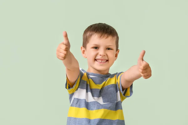 Cute Little Boy Showing Thumb Color Background — Stock Photo, Image