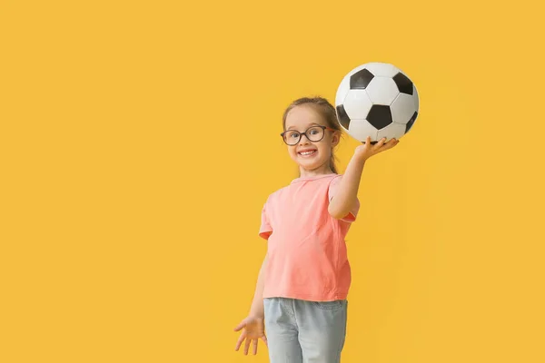 Cute Little Girl Soccer Ball Color Background — Stock Photo, Image