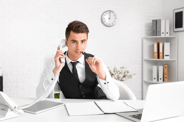 Handsome Young Businessman Working Office — Stock Photo, Image