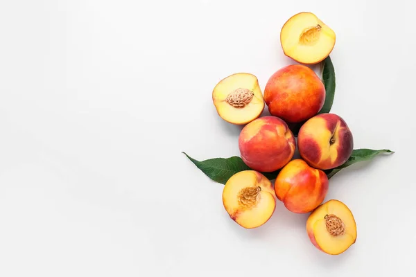 Sweet Ripe Peaches White Background — Stock Photo, Image