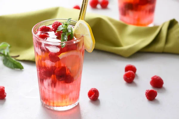 Glass Cold Raspberry Tea White Background — Stock Photo, Image