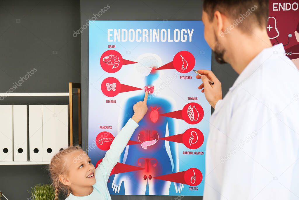 Little girl visiting endocrinologist in clinic