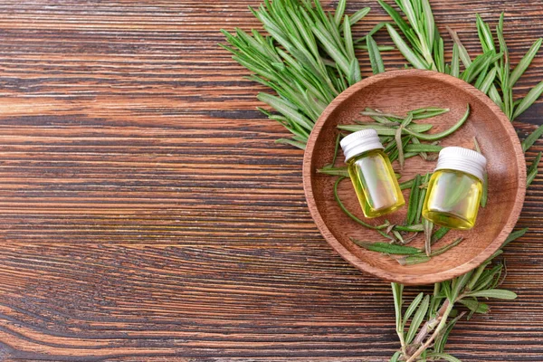 Bottles Rosemary Essential Oil Table — Stock Photo, Image