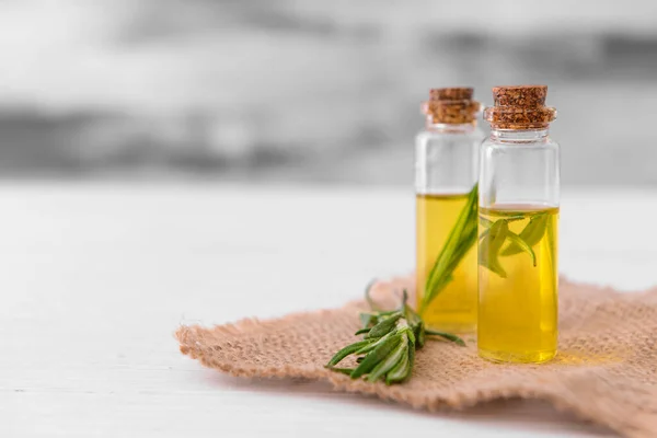 Bottles Rosemary Essential Oil Table — Stock Photo, Image