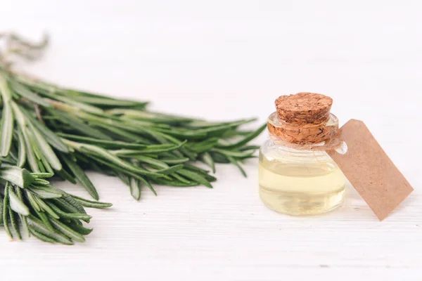 Bottle Rosemary Essential Oil Table — Stock Photo, Image