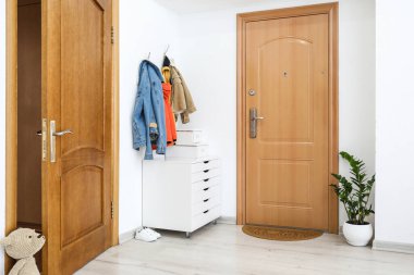 Kapı paspası olan modern bir koridor.