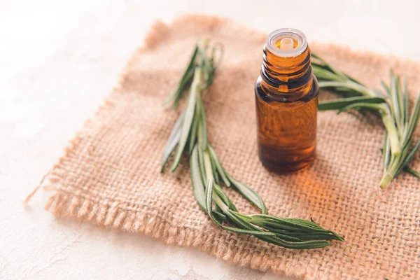 Bottle Rosemary Essential Oil Light Background — Stock Photo, Image