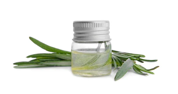 Bottle Rosemary Essential Oil White Background — Stock Photo, Image