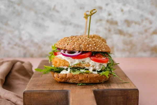 Board Tasty Vegan Burger Table — Stock Photo, Image