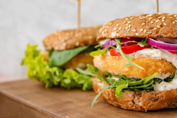 Board Tasty Vegan Burgers Closeup — Stock Photo, Image