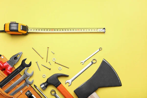 Measuring Tape Builder Supplies Color Background — Stock Photo, Image