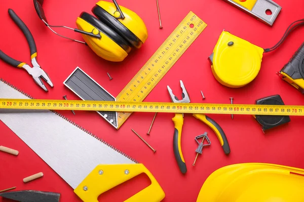 Measuring Tape Builder Supplies Color Background — Stock Photo, Image