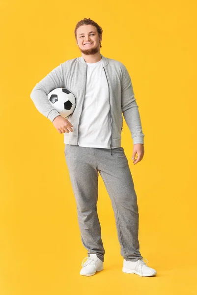 Young Man Soccer Ball Color Background — Stock Photo, Image