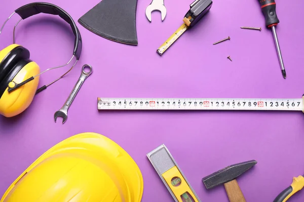 Measuring Tape Builder Supplies Color Background — Stock Photo, Image