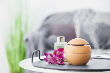 Odadaki masada aroma yağı ayırıcı var.