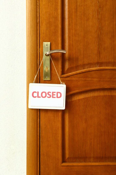 Board Word Closed Hanging Door Indoors — Stock Photo, Image