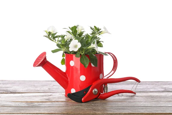 Gardening Tools Table White Background — Stock Photo, Image