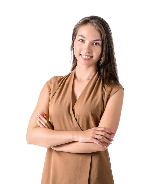 Beautiful Young Businesswoman White Background — Stock Photo, Image