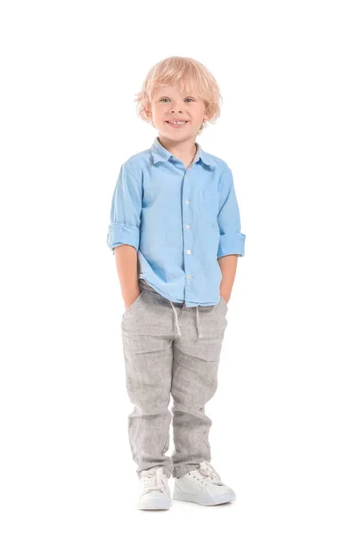 Cute Little Boy Białym Tle — Zdjęcie stockowe