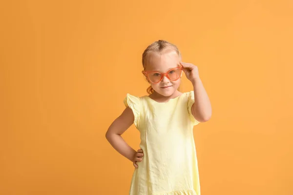 Cute Little Girl Color Background — Stock Photo, Image