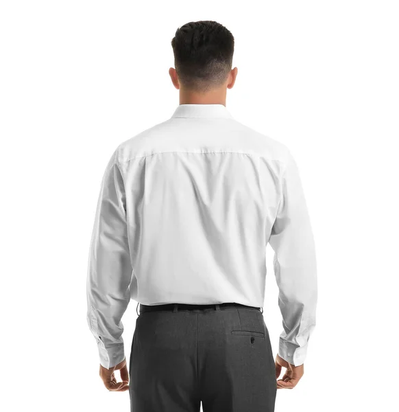 Jongeman Stijlvol Shirt Witte Achtergrond — Stockfoto