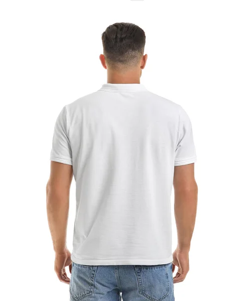 Jovem Elegante Shirt Sobre Fundo Branco — Fotografia de Stock