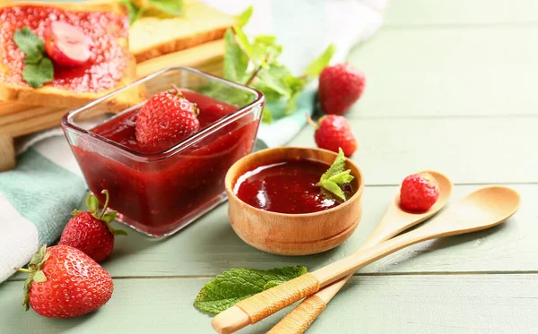 Tasty Strawberry Jam Table — Stock Photo, Image