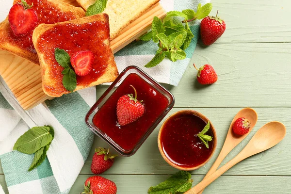 Bread Tasty Strawberry Jam Table — Stock Photo, Image