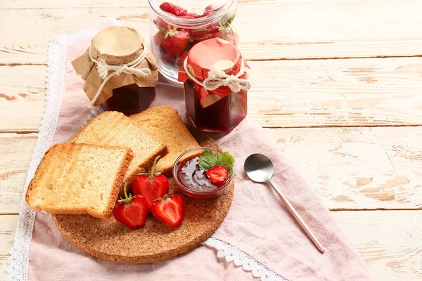 Bread Tasty Strawberry Jam Table — Stock Photo, Image