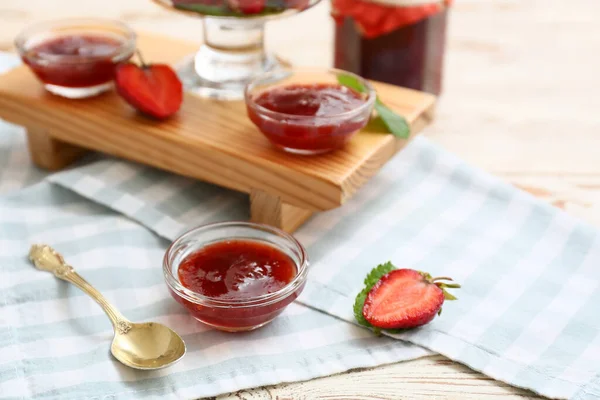 Confiture Fraises Sucrée Sur Table — Photo