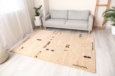 Yumuşak halısı olan modern bir oda.