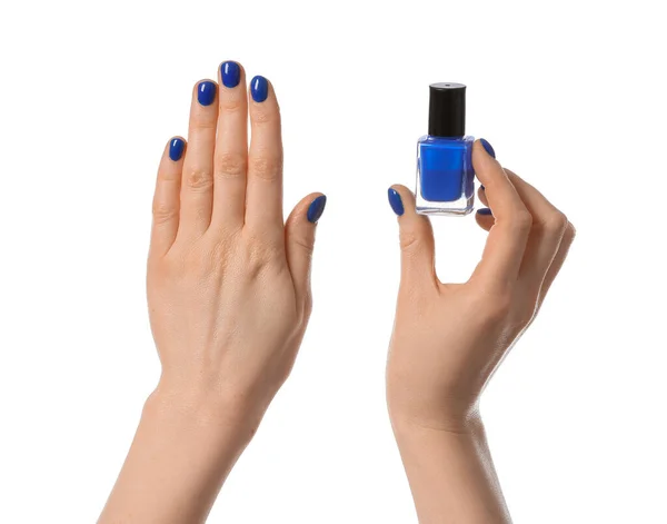 Manos Con Esmalte Uñas Sobre Fondo Blanco — Foto de Stock