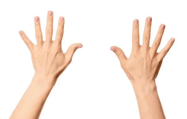 Hände Mit Schöner Maniküre Auf Weißem Hintergrund — Stockfoto