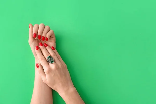 Hands Beautiful Manicure Color Background — Stock Photo, Image