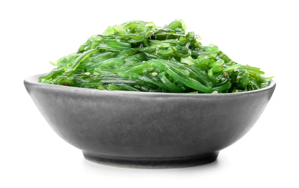 Bowl Tasty Seaweed Salad White Background — Stock Photo, Image